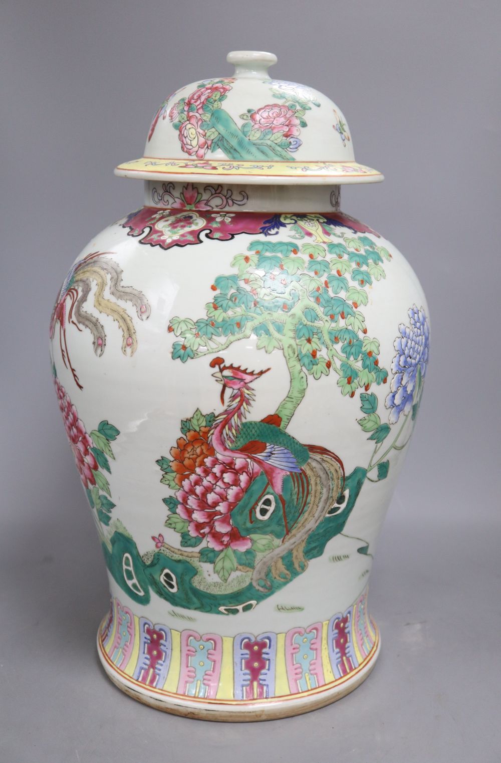A Chinese famille rose lidded jar, height 47cm